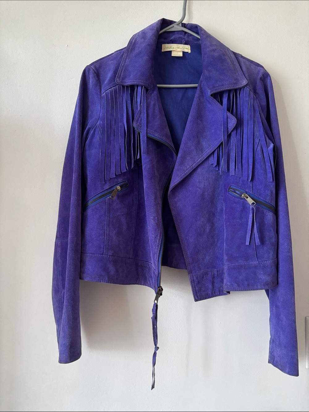 Purple Suede Fringe Moto Jacket